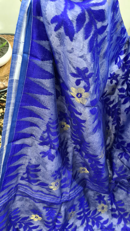 Royal Blue and White Soft Dhakai Jamdani Cotton