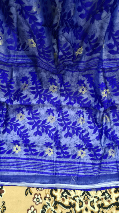 Royal Blue and White Soft Dhakai Jamdani Cotton