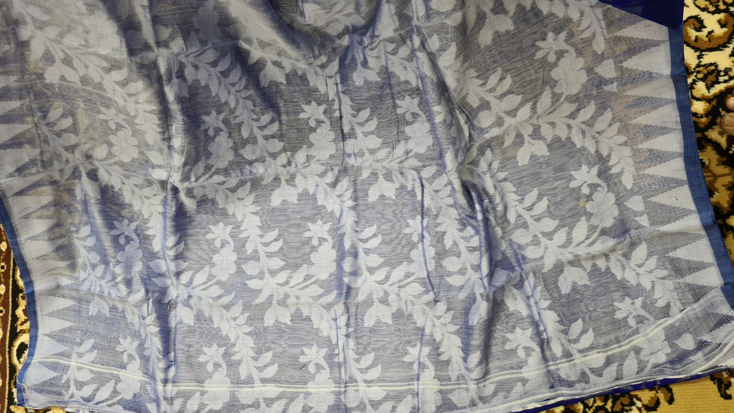 Royal Blue and White Soft Dhakai Jamdani Cotton