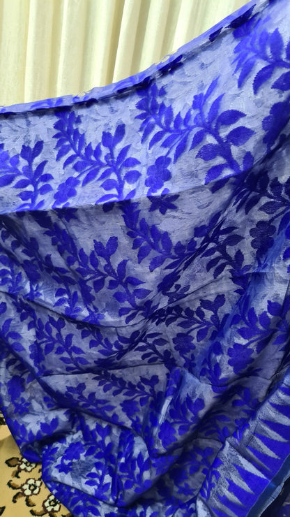 Royal Blue and White Soft Dhakai Jamdani Cotton