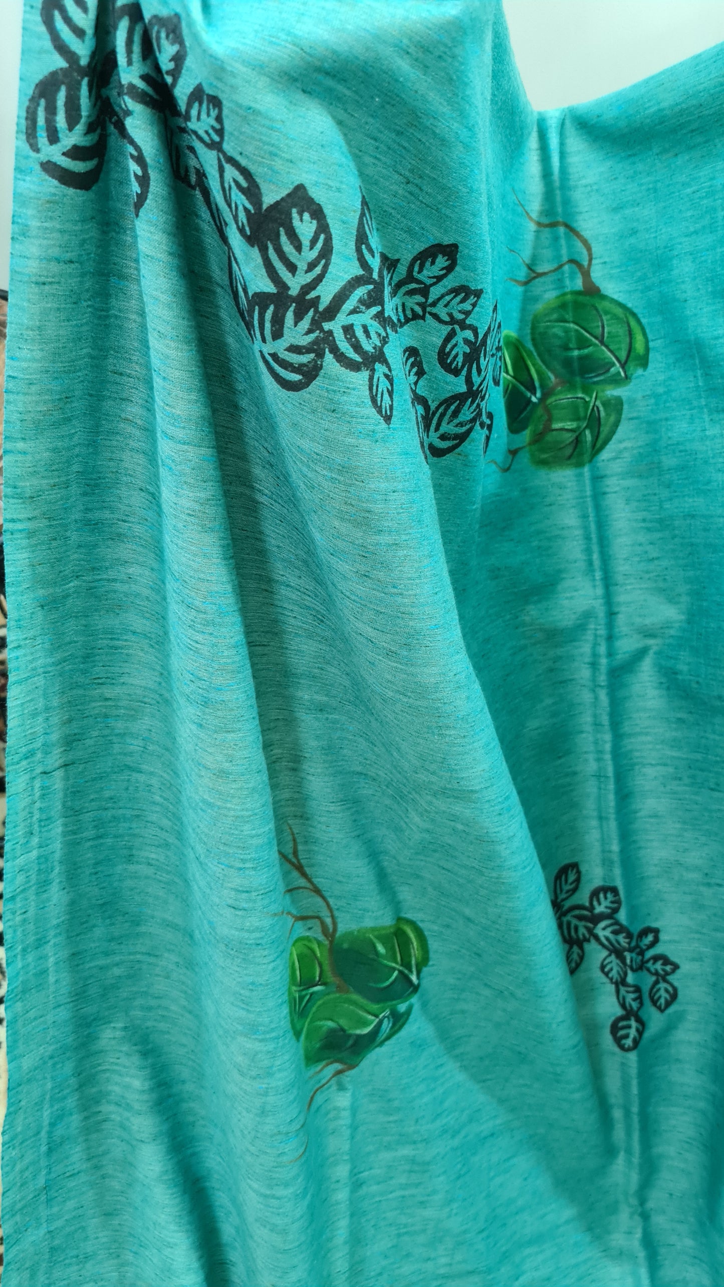 Teal Blue Handpainted Blended Cotton