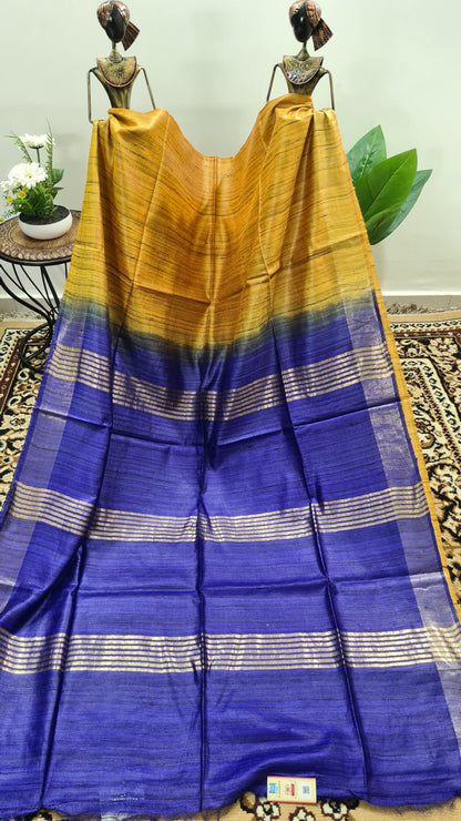 Yellow with Deep Blue Matka Silk