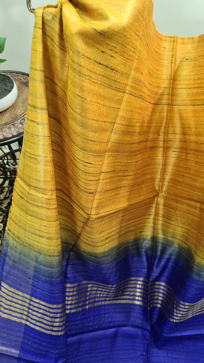 Yellow with Deep Blue Matka Silk