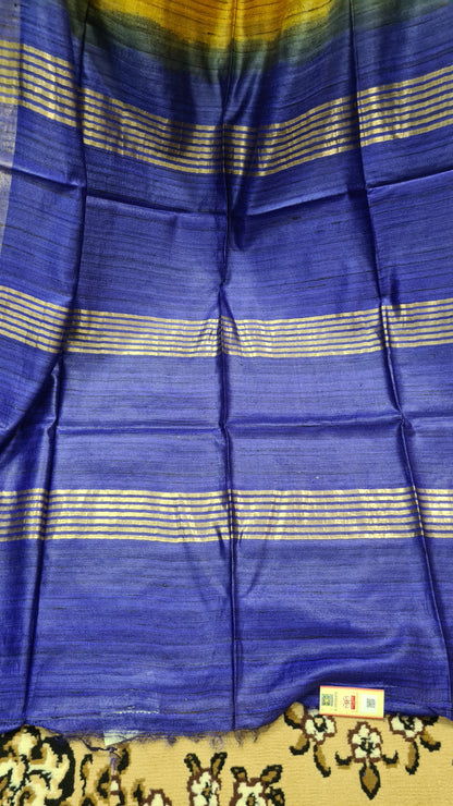 Yellow with Deep Blue Matka Silk