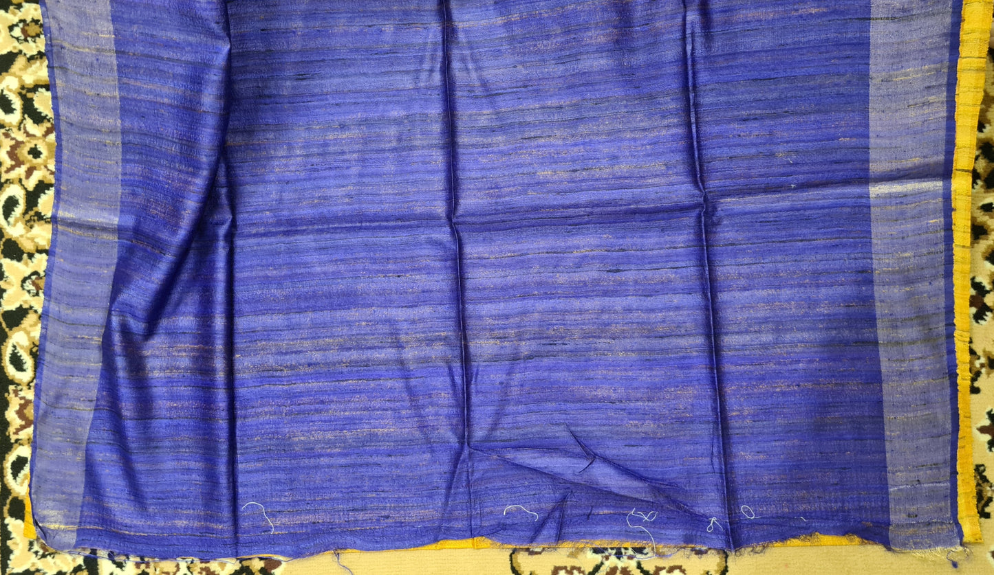 Yellow with Deep Blue Matka Silk