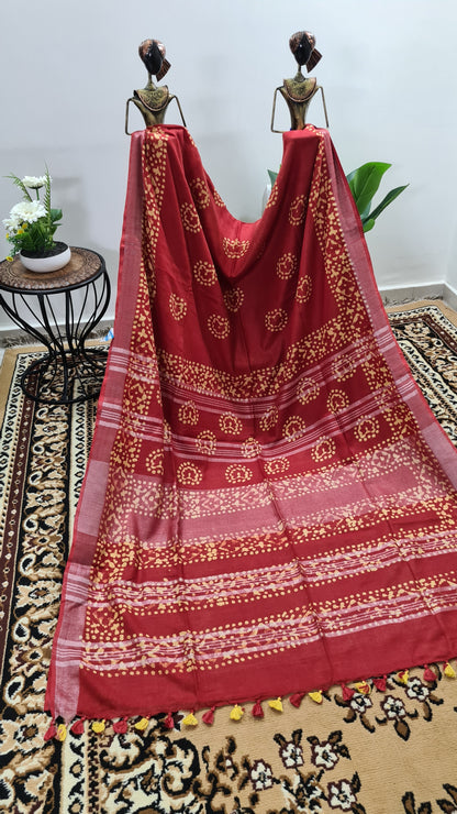 Red and Yellow Linen Saree