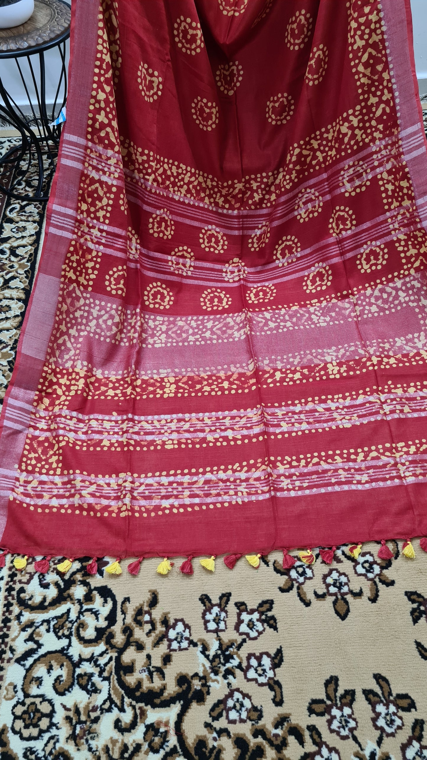 Red and Yellow Linen Saree