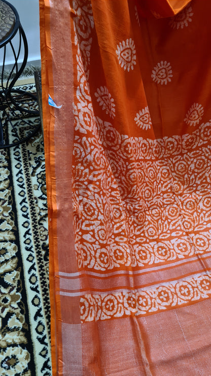 Orange and White Linen Saree