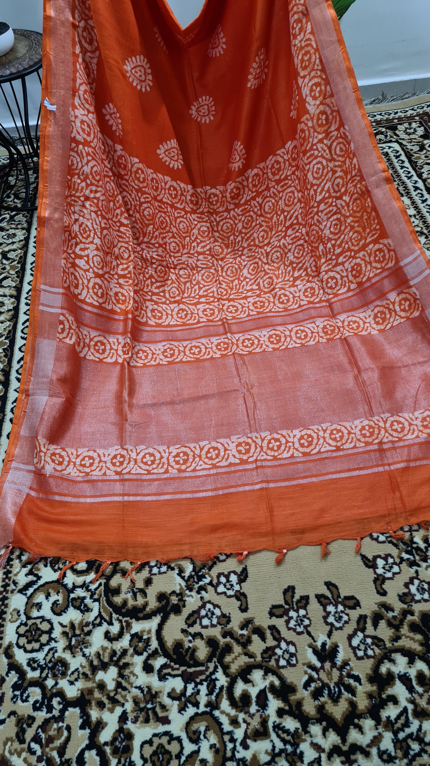 Orange and White Linen Saree