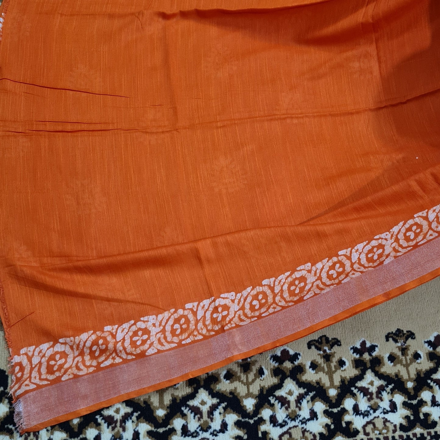 Orange and White Linen Saree