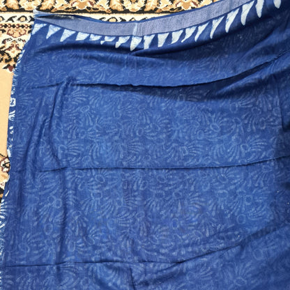 Indigo and White Linen Saree