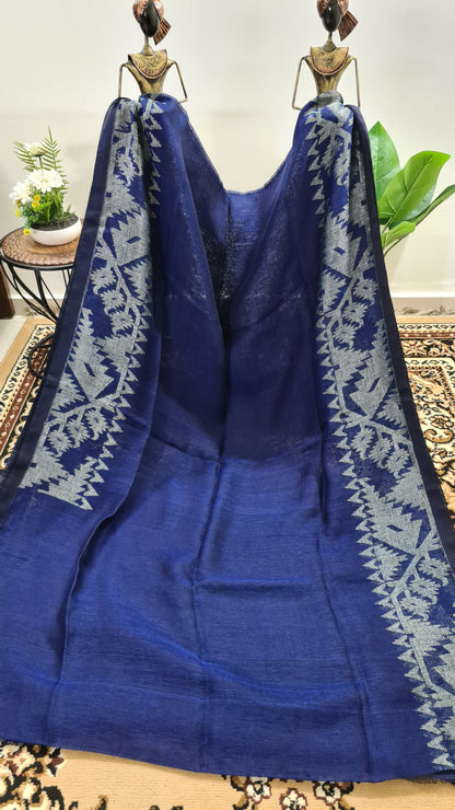 Navy Blue Jamdani Linen Saree