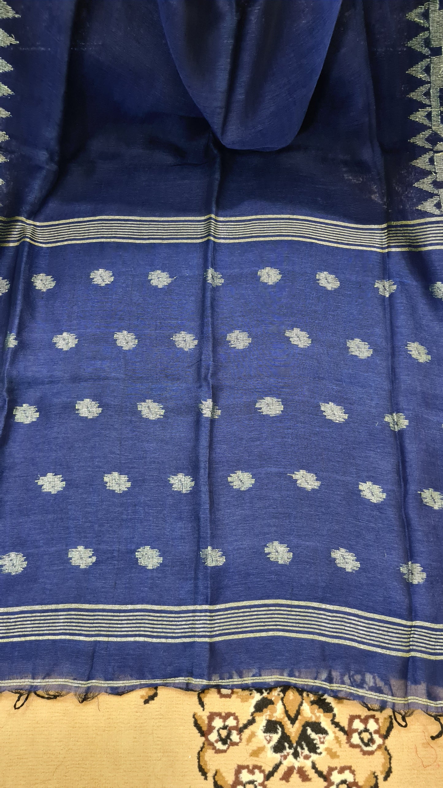 Navy Blue Jamdani Linen Saree