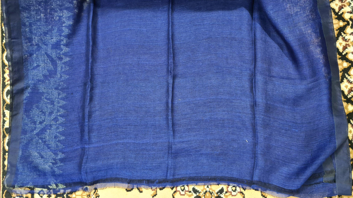 Navy Blue Jamdani Linen Saree