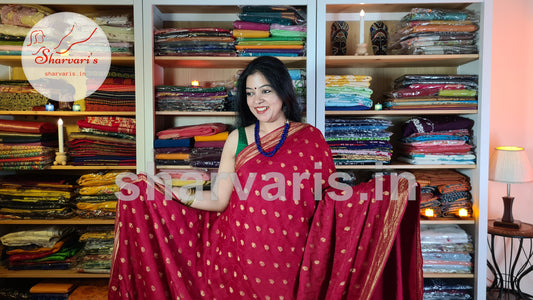 Red Mysore Crepe Silk Saree with Jaal Work and Embossed Patterns