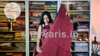 Maroon Matka Muslin Saree with Jamdani Woven Patterns