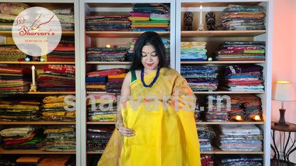 Turmeric Yellow Matka Muslin Saree with Jamdani Woven Patterns