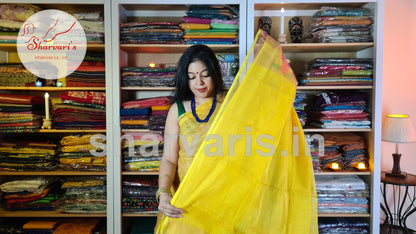 Turmeric Yellow Matka Muslin Saree with Jamdani Woven Patterns