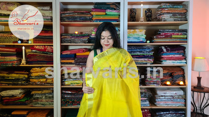 Bumblebee Yellow Matka Muslin Saree with Jamdani Woven Patterns