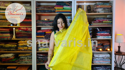 Bumblebee Yellow Matka Muslin Saree with Jamdani Woven Patterns