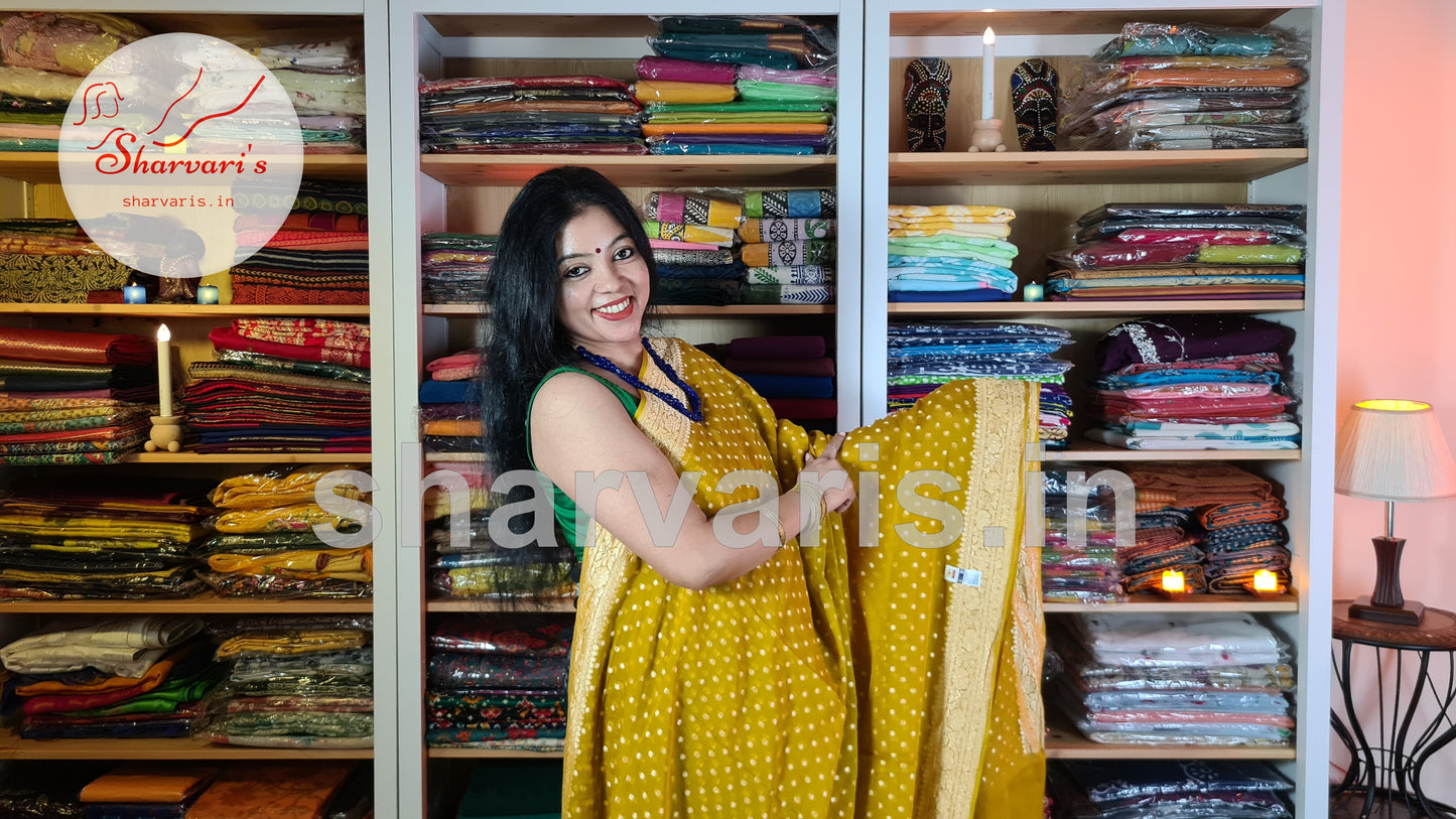 Munsell Yellow Banarasi Pure Khaddi Georgette Saree with Zari Work