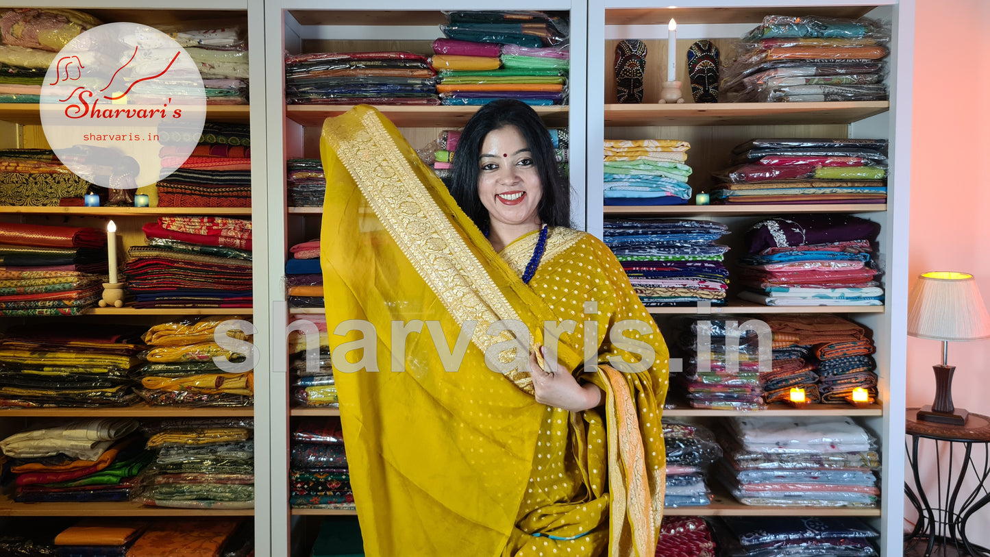 Munsell Yellow Banarasi Pure Khaddi Georgette Saree with Zari Work