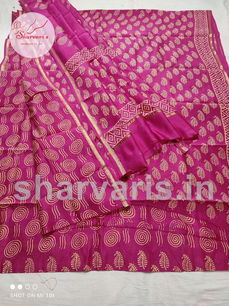 Magenta Chanderi Silk Cotton Dress Material with Dabu Prints