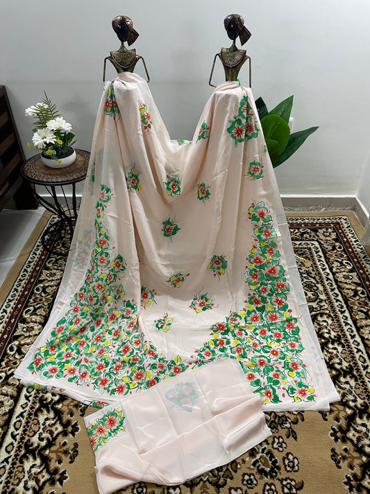 Pale Pink Crepe Silk with Handpainted motifs
