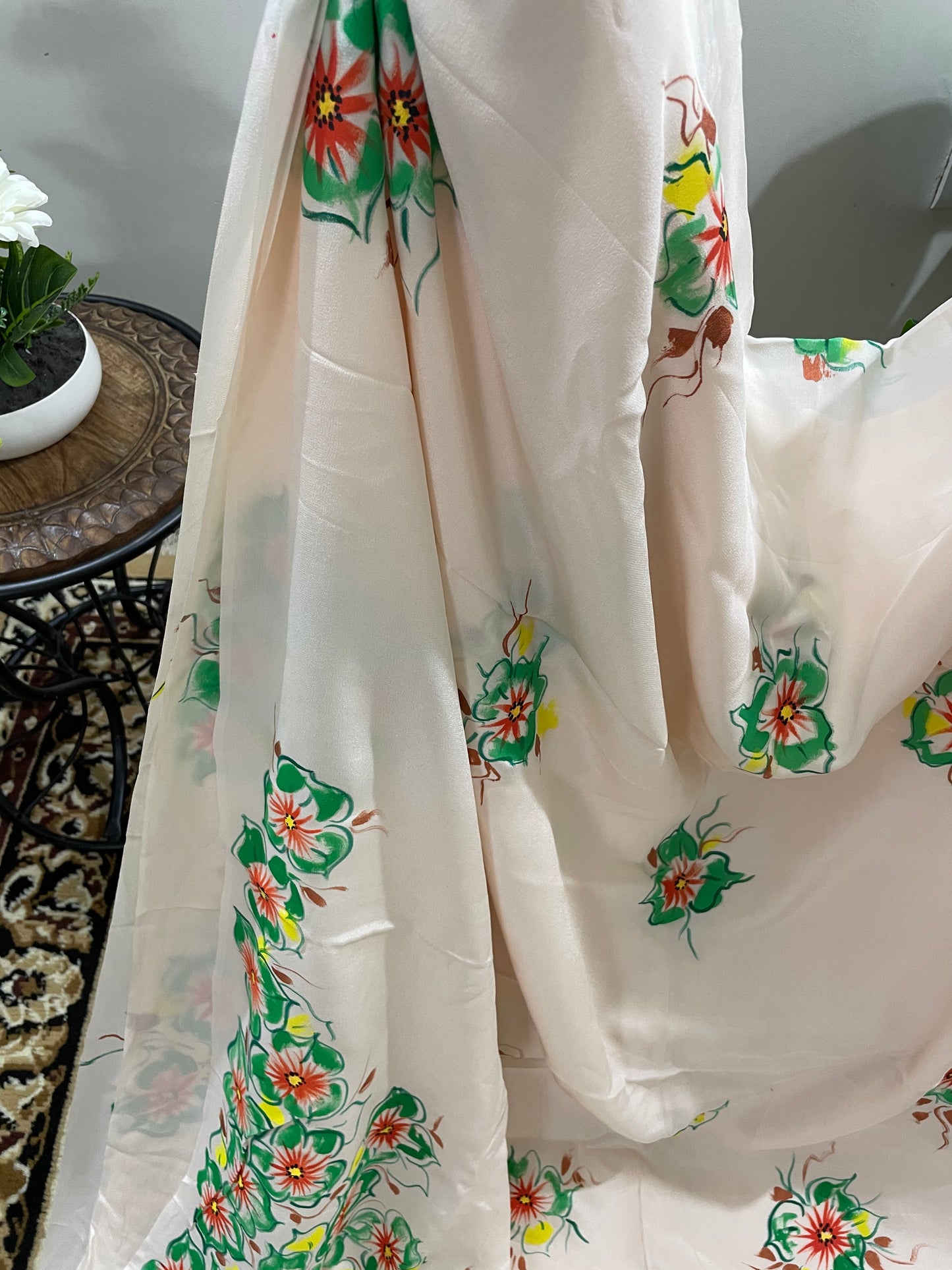 Pale Pink Crepe Silk with Handpainted motifs