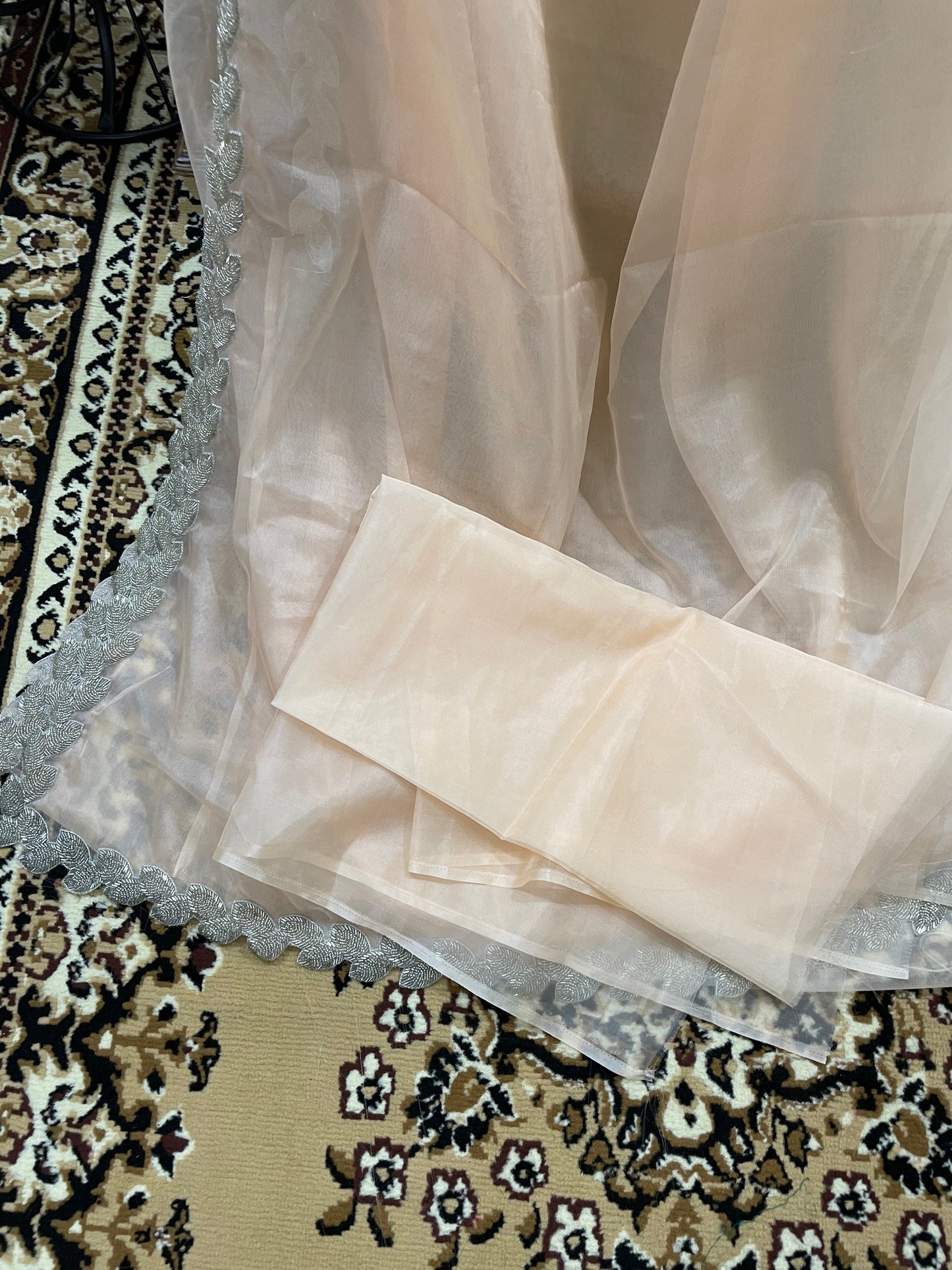 Pale Peach Organza Silk with Hand Embroidery