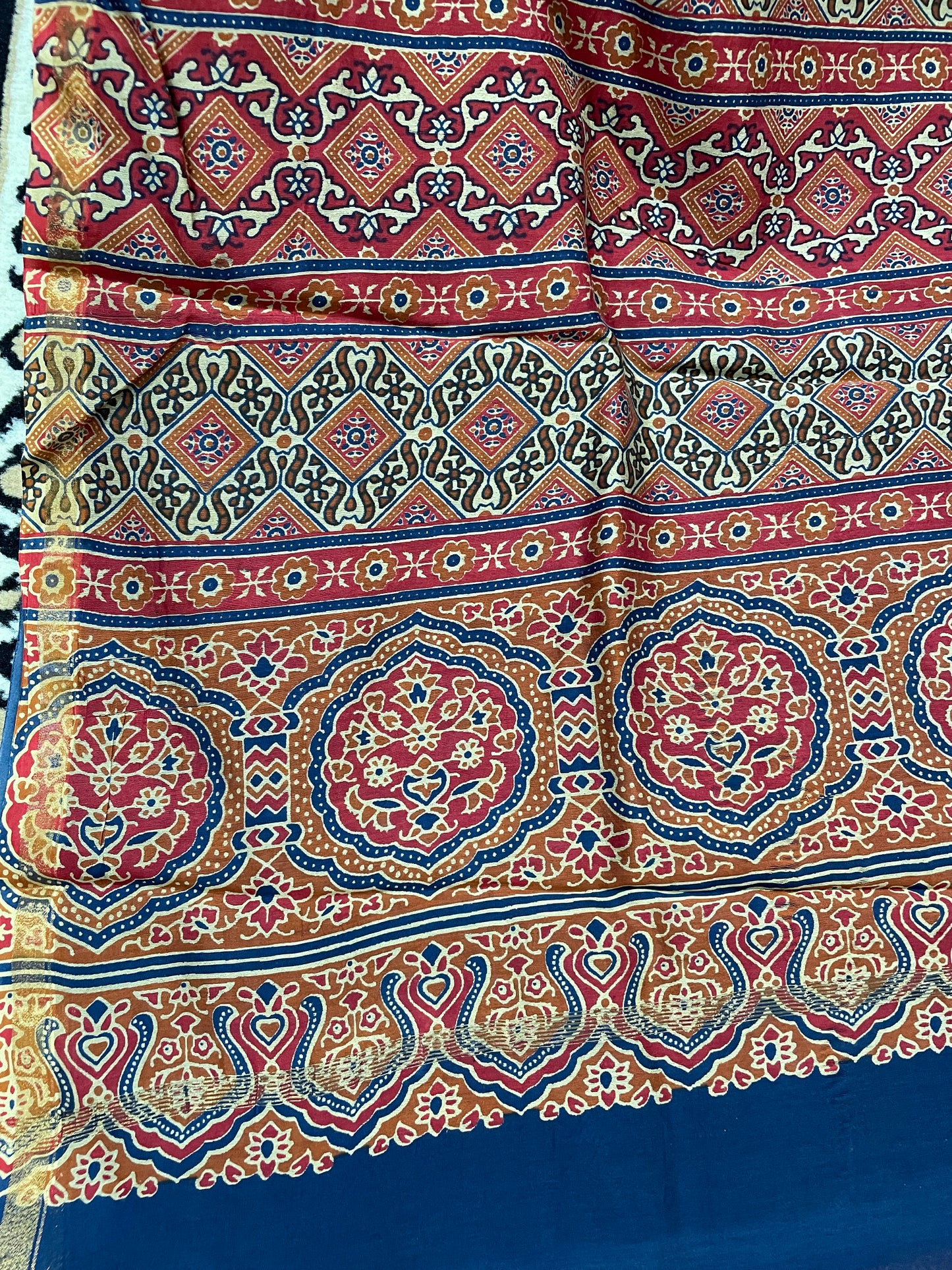 Navy Blue Ajrakh Chanderi Silk Cotton