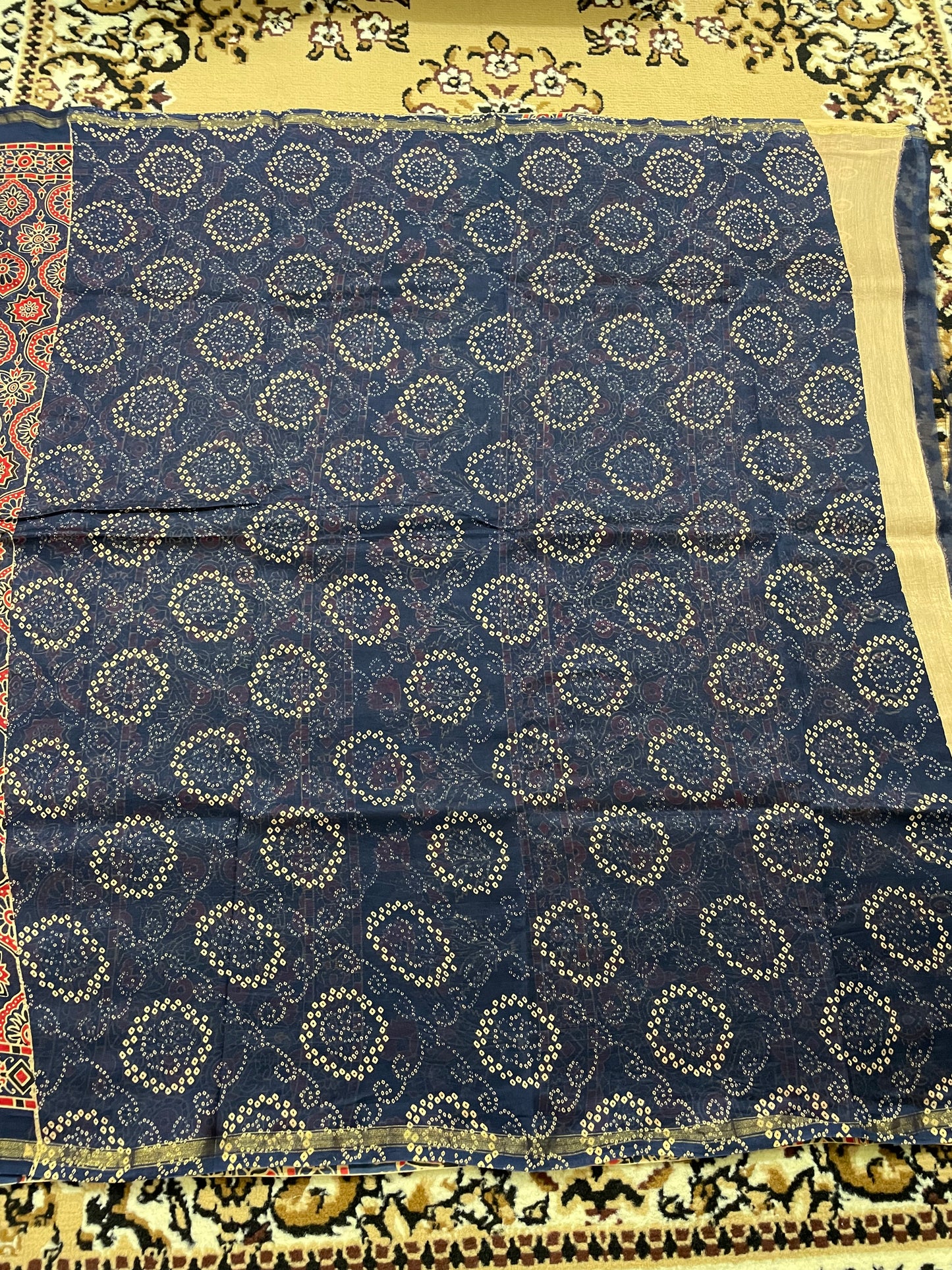 Navy Blue Ajrakh Chanderi Silk Cotton