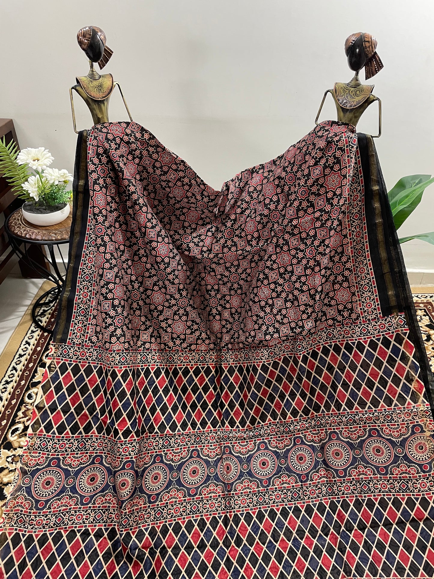 Black Ajrakh Chanderi Silk Cotton