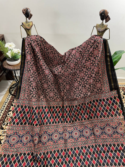 Black Ajrakh Chanderi Silk Cotton