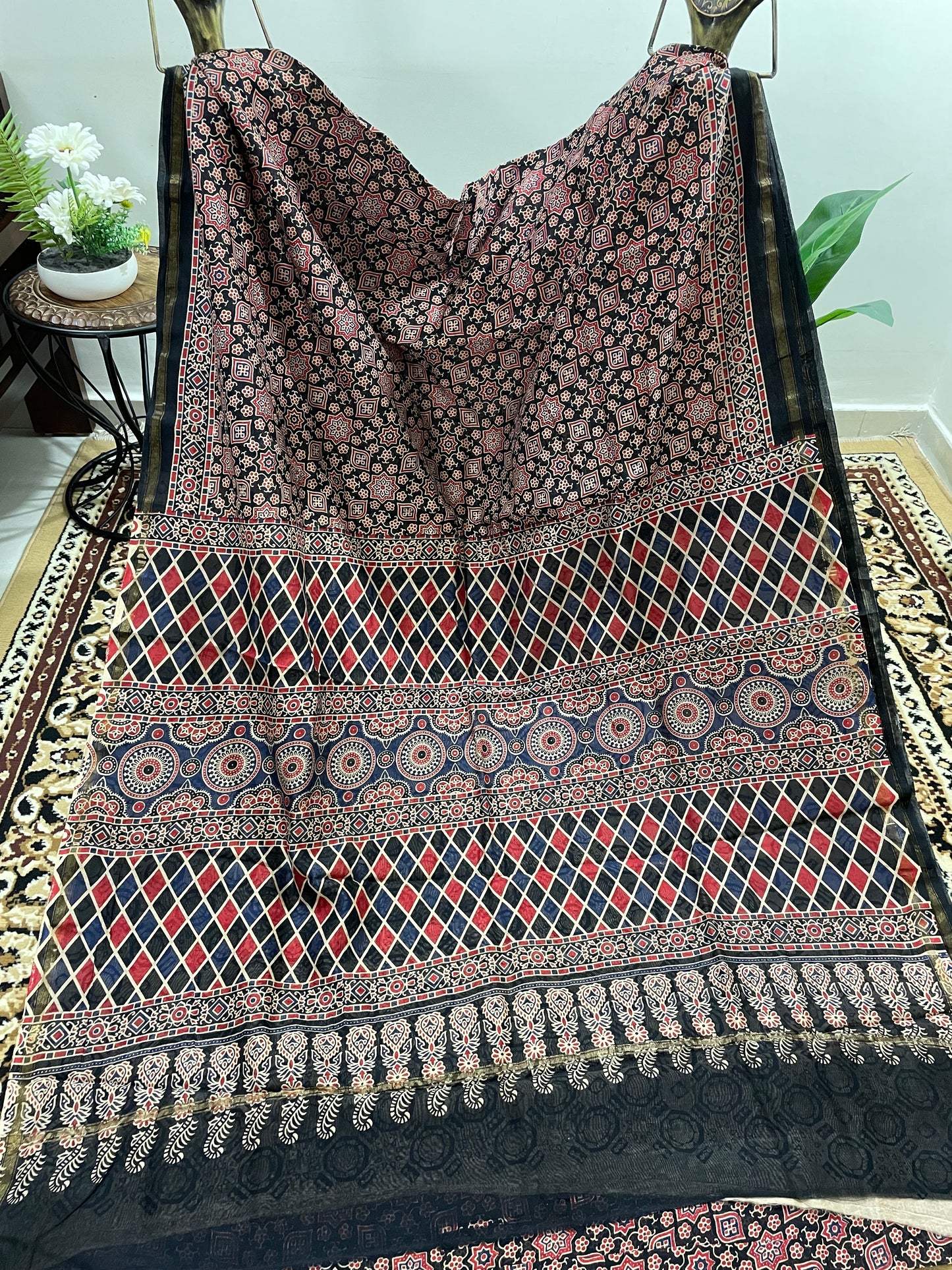 Black Ajrakh Chanderi Silk Cotton