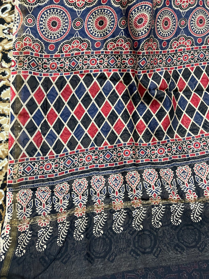 Black Ajrakh Chanderi Silk Cotton