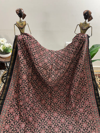 Black Ajrakh Chanderi Silk Cotton