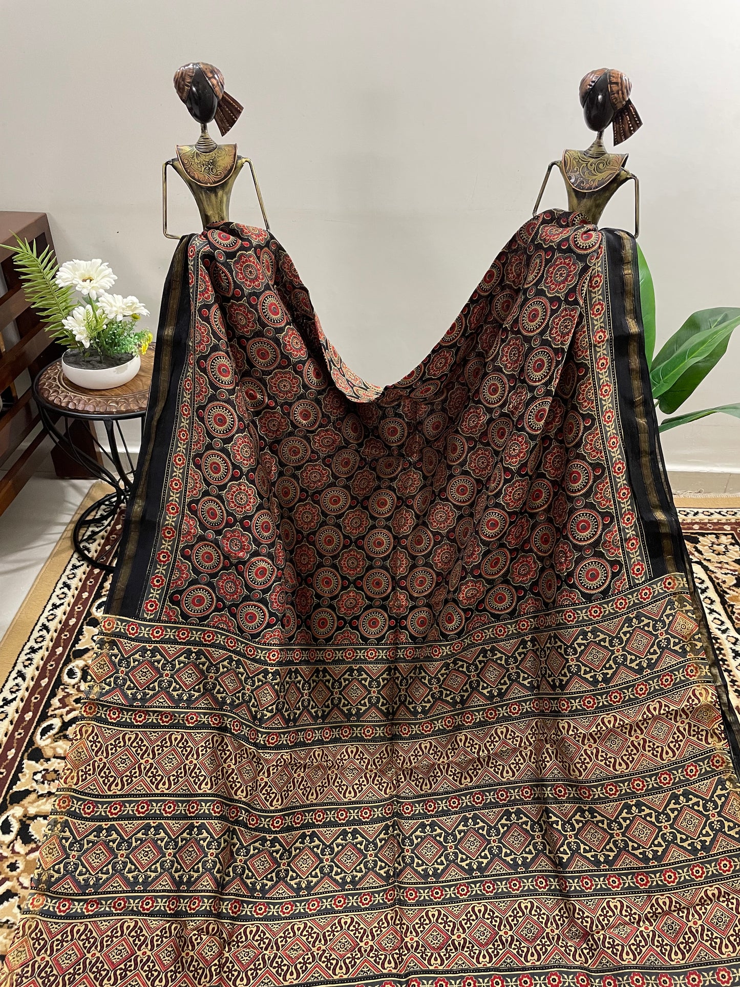 Black Ajrakh Chanderi Silk Cotton