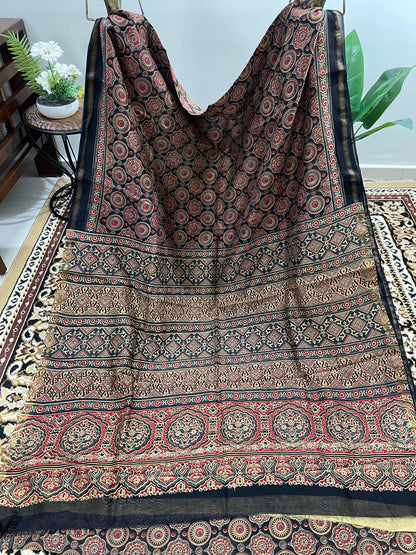 Black Ajrakh Chanderi Silk Cotton