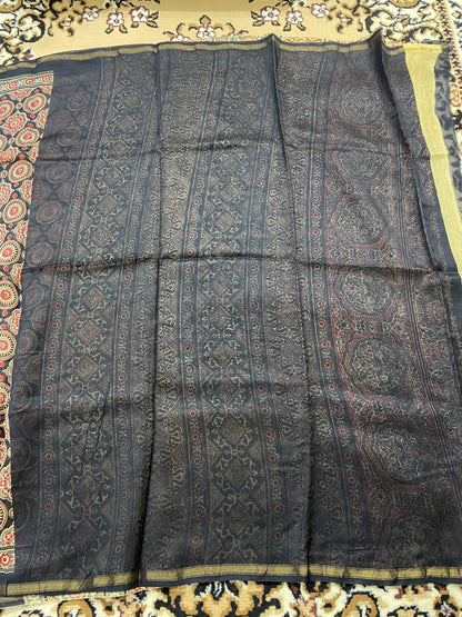 Black Ajrakh Chanderi Silk Cotton