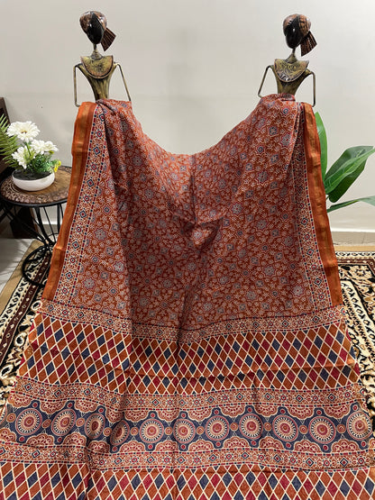 Light Brown Ajrakh Chanderi Silk Cotton