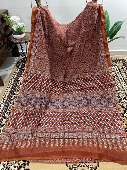 Light Brown Ajrakh Chanderi Silk Cotton