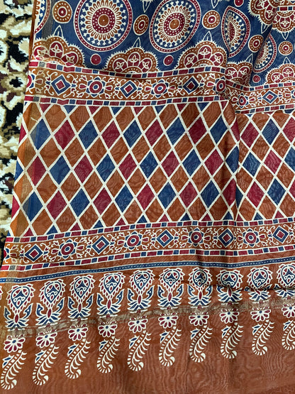 Light Brown Ajrakh Chanderi Silk Cotton