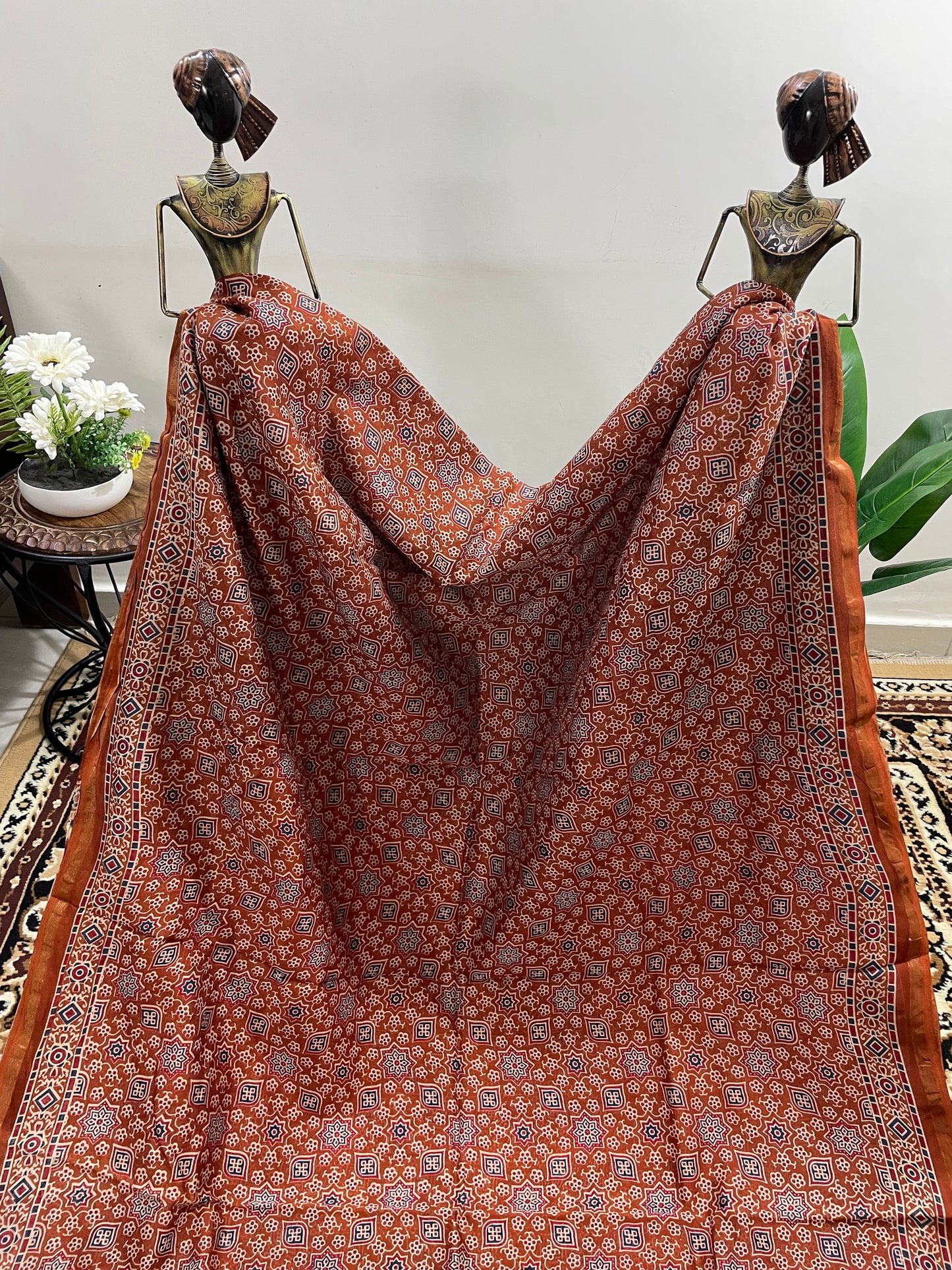 Light Brown Ajrakh Chanderi Silk Cotton