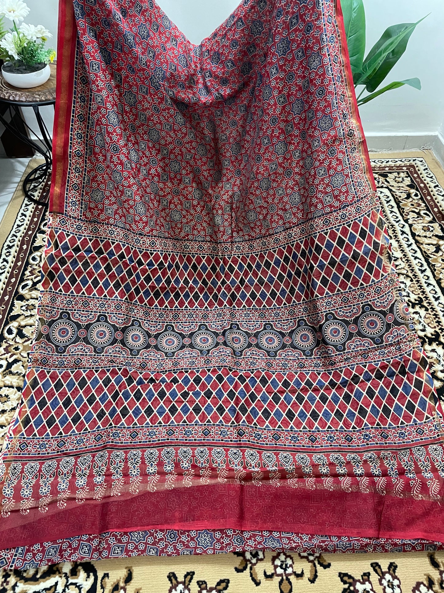 Red Ajrakh Chanderi Silk Cotton