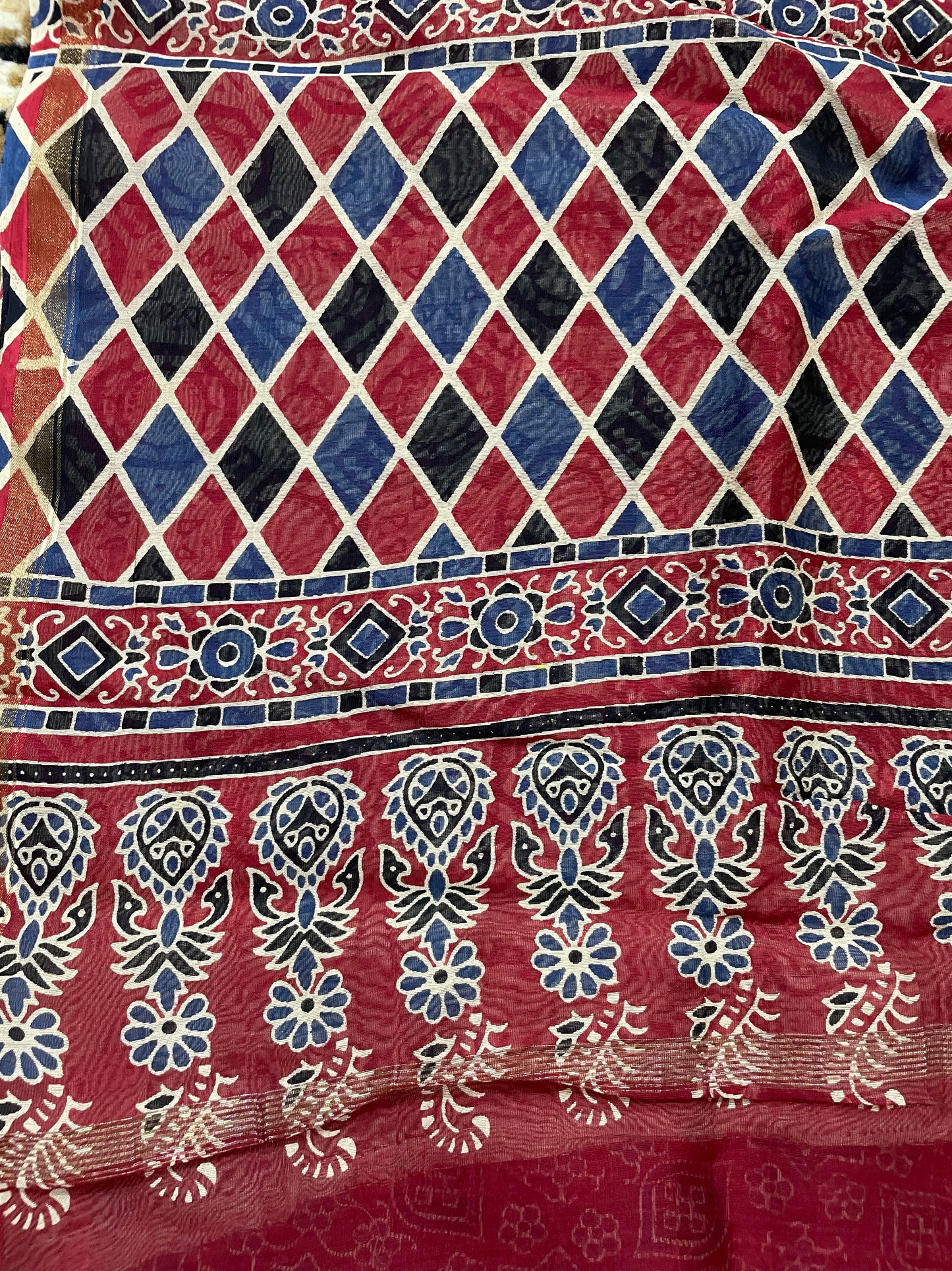 Red Ajrakh Chanderi Silk Cotton