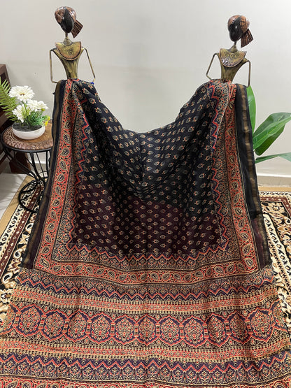 Black and Red Ajrakh Chanderi Silk Cotton