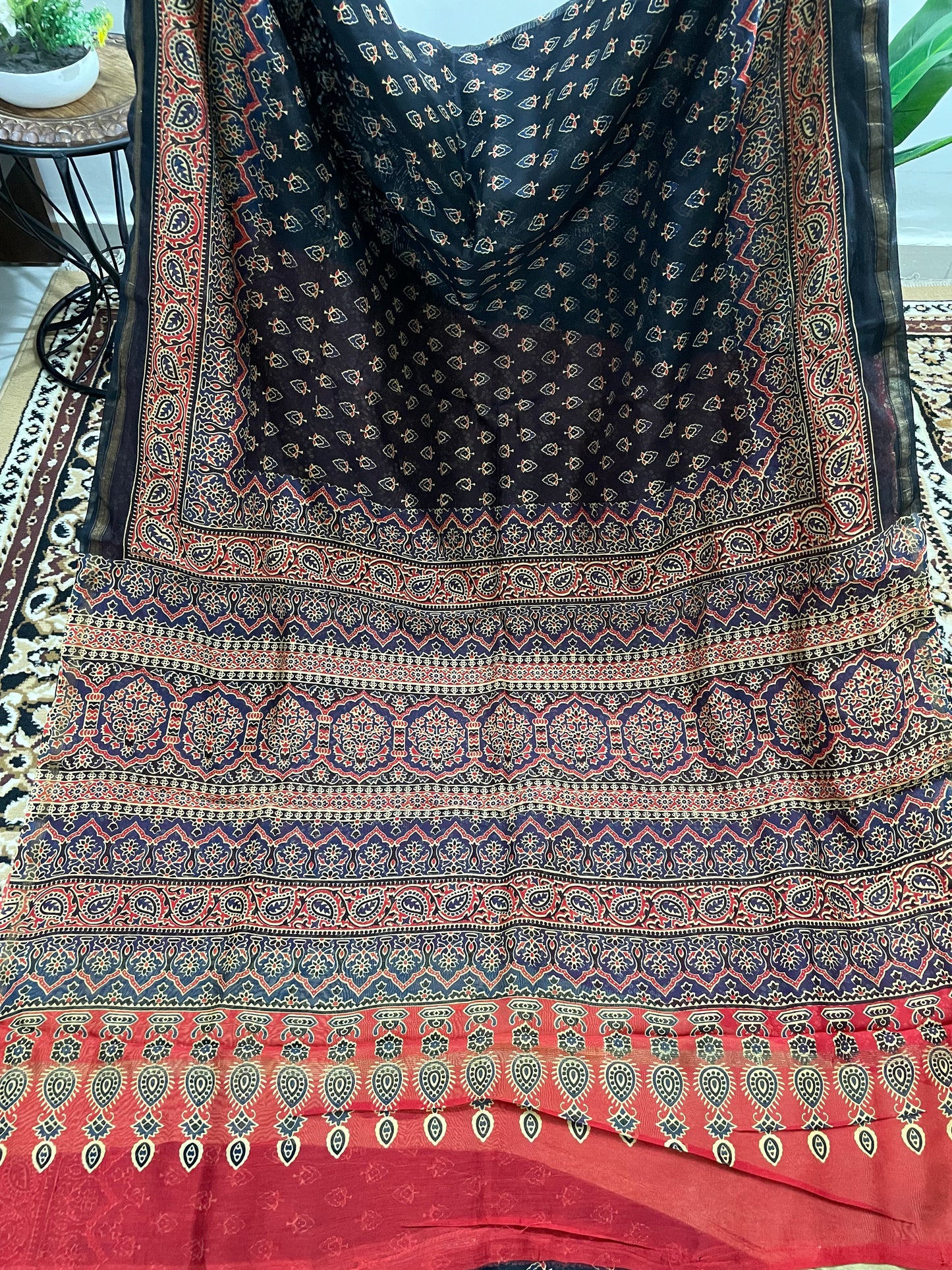 Black and Red Ajrakh Chanderi Silk Cotton