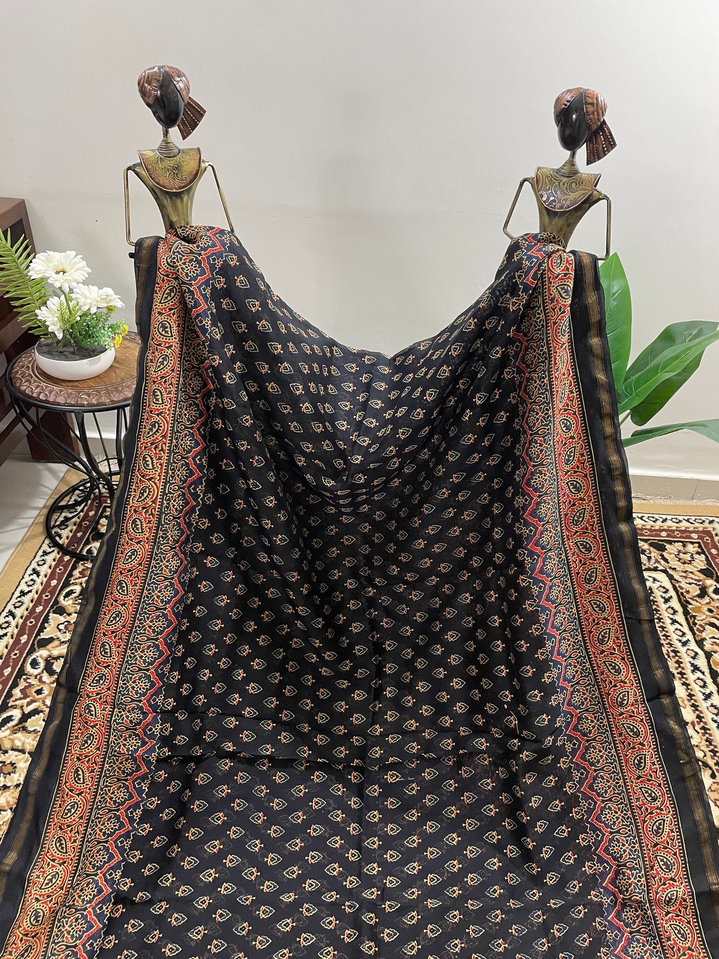 Black and Red Ajrakh Chanderi Silk Cotton