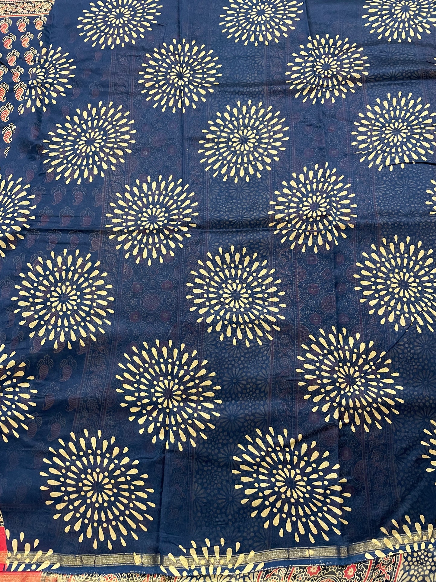 Navy Blue and Red Ajrakh Chanderi Silk Cotton